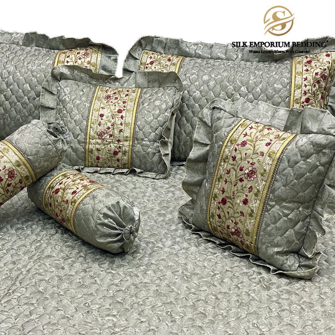 silk jaquar 9 pieces comforter set - BednWell