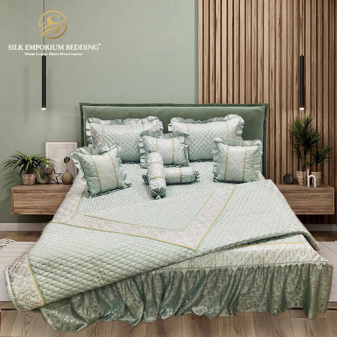 silk jaquar 9 pieces comforter set - BednWell